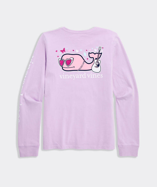 Vineyard Vines Girls' Pop Star Glitter Whale Long-Sleeve Pocket Tee