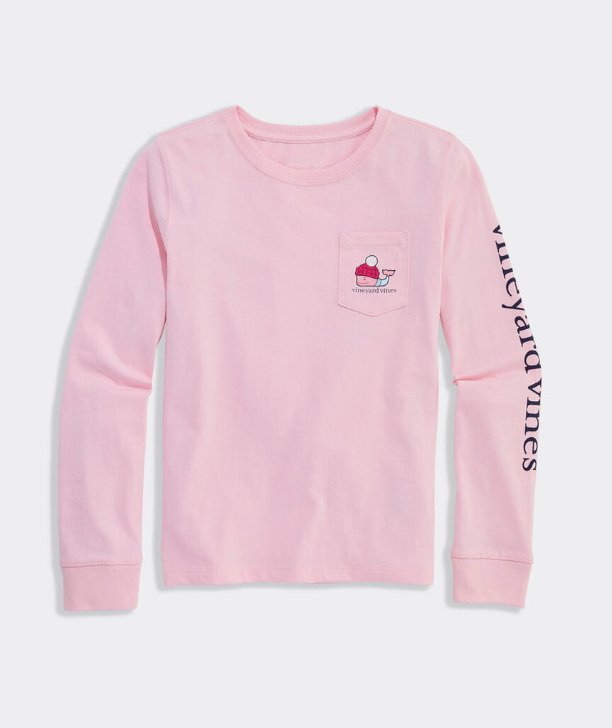 Vineyard Vines Girls' Après Ski Glitter Whale Long-Sleeve Pocket Tee