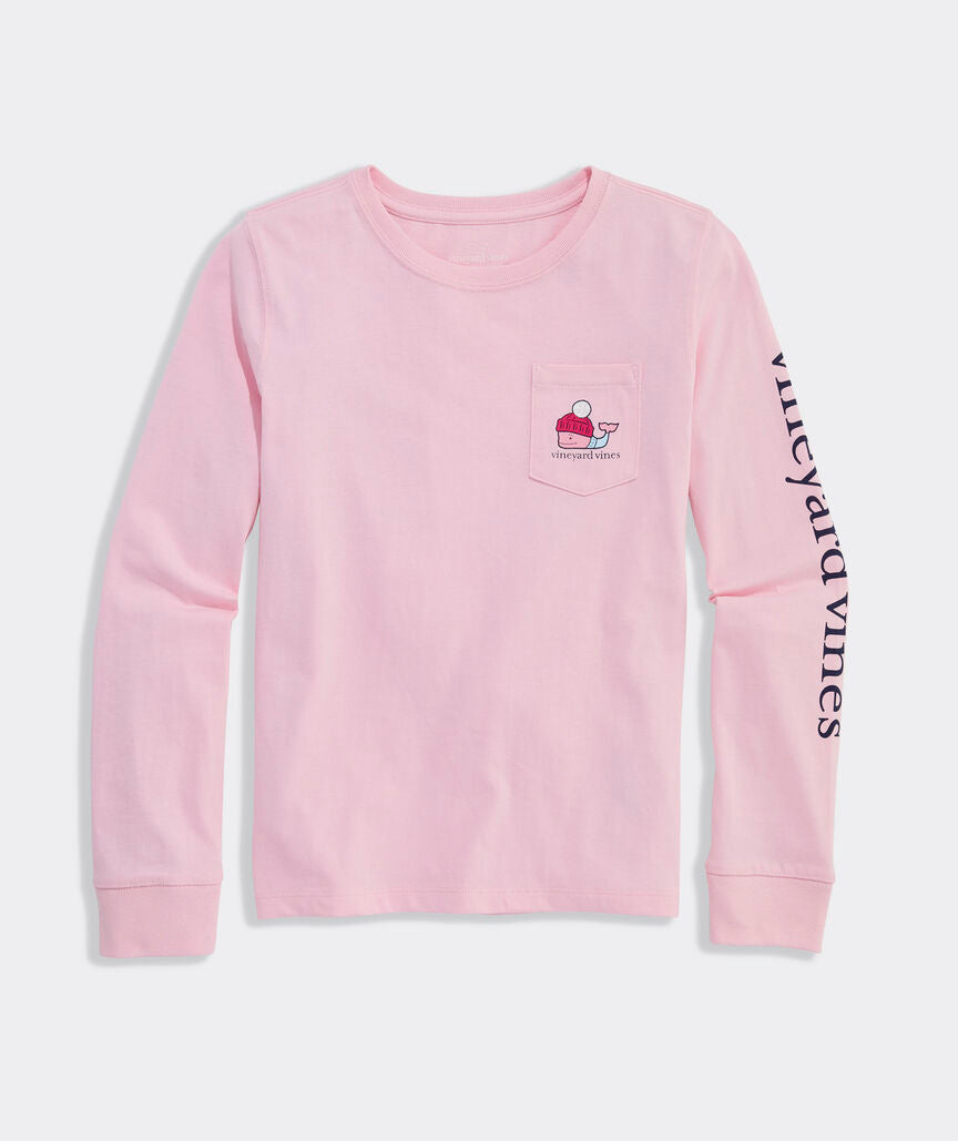 Vineyard Vines Girls' Après Ski Glitter Whale Long-Sleeve Pocket Tee