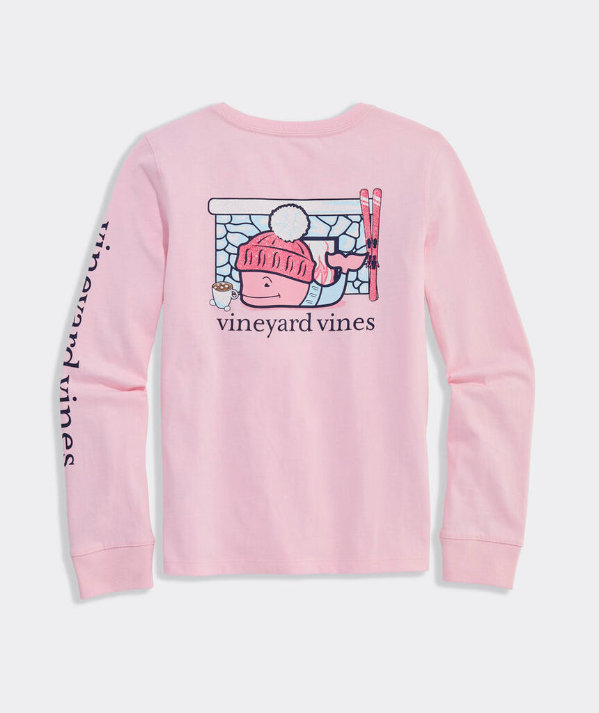 Vineyard Vines Girls' Après Ski Glitter Whale Long-Sleeve Pocket Tee