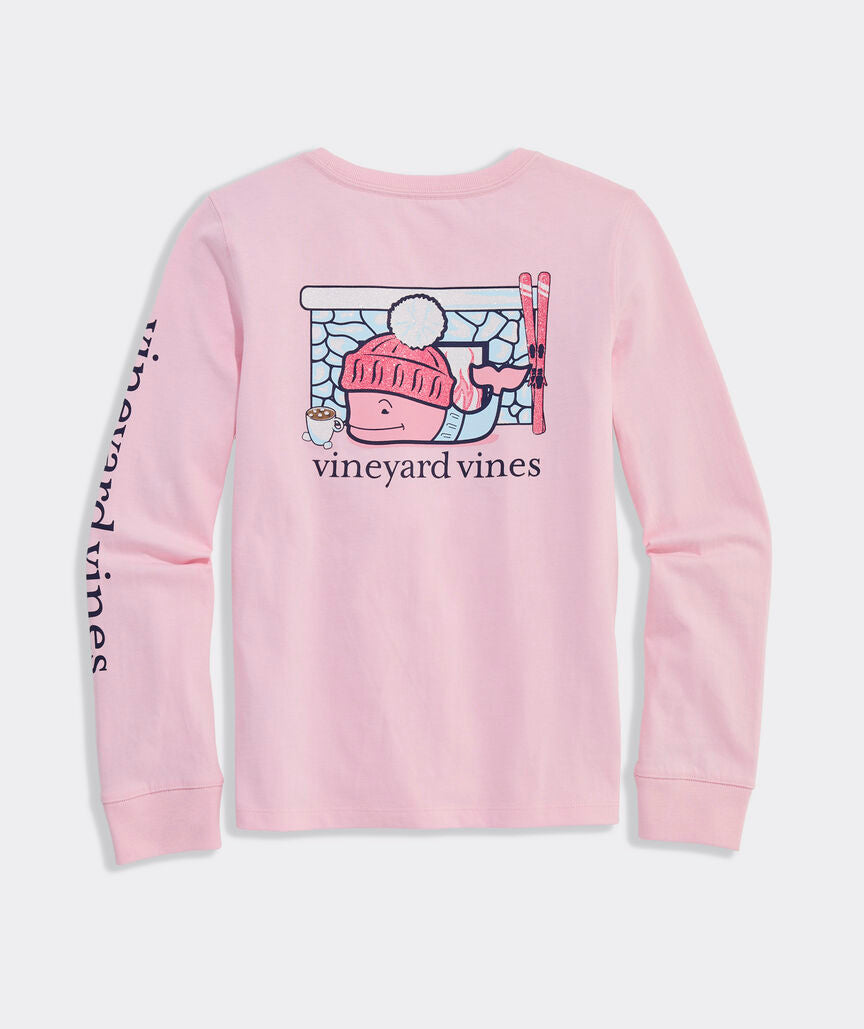 Vineyard Vines Girls' Après Ski Glitter Whale Long-Sleeve Pocket Tee