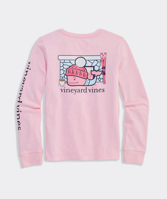 Vineyard Vines Girls' Après Ski Glitter Whale Long-Sleeve Pocket Tee