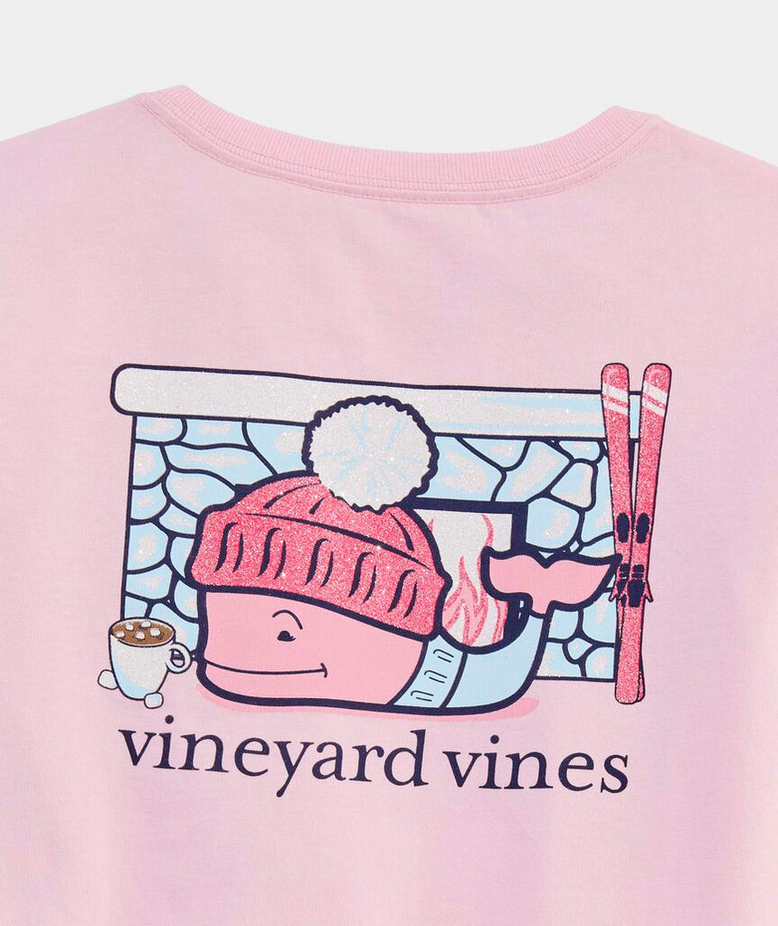 Vineyard Vines Girls' Après Ski Glitter Whale Long-Sleeve Pocket Tee