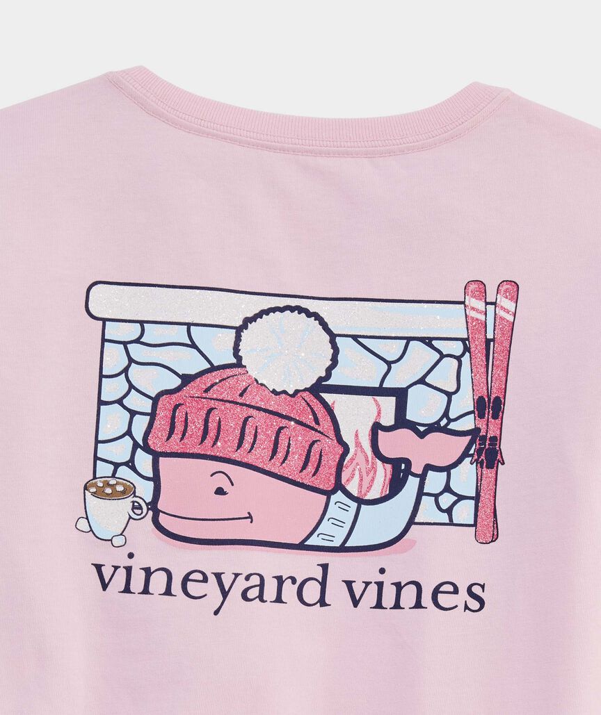 Vineyard Vines Girls' Après Ski Glitter Whale Long-Sleeve Pocket Tee