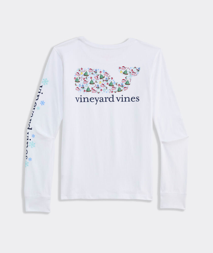 Vineyard Vines Girls' Santa Whale Icon Long-Sleeve Pocket Tee