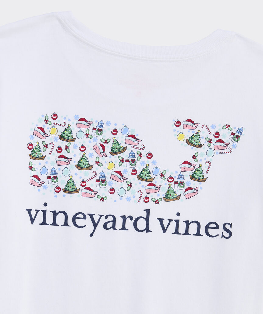 Vineyard Vines Girls' Santa Whale Icon Long-Sleeve Pocket Tee