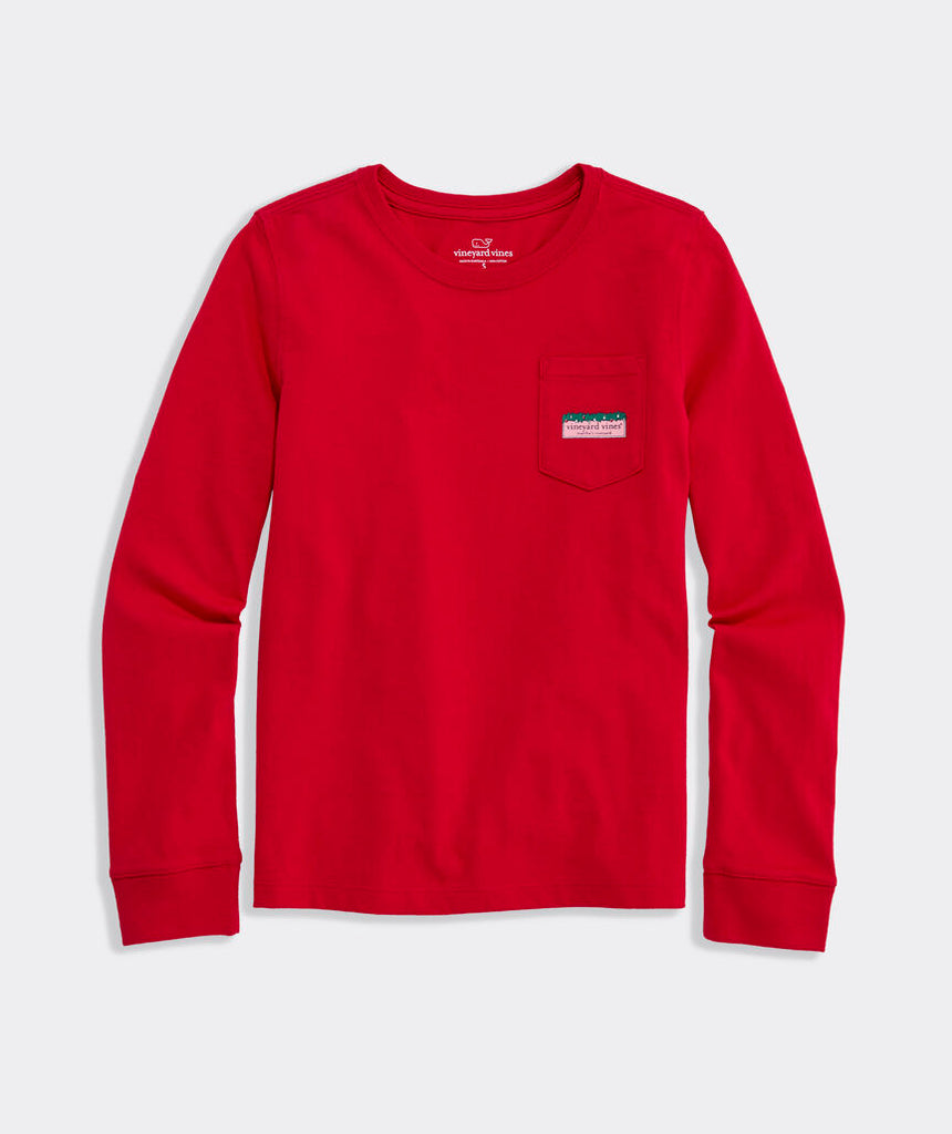 Vineyard Vines Girls' Logo Box Stockings Long-Sleeve Pocket Tee