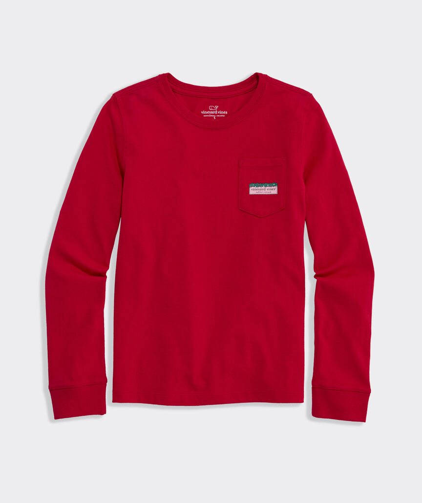 Vineyard Vines Girls' Logo Box Stockings Long-Sleeve Pocket Tee