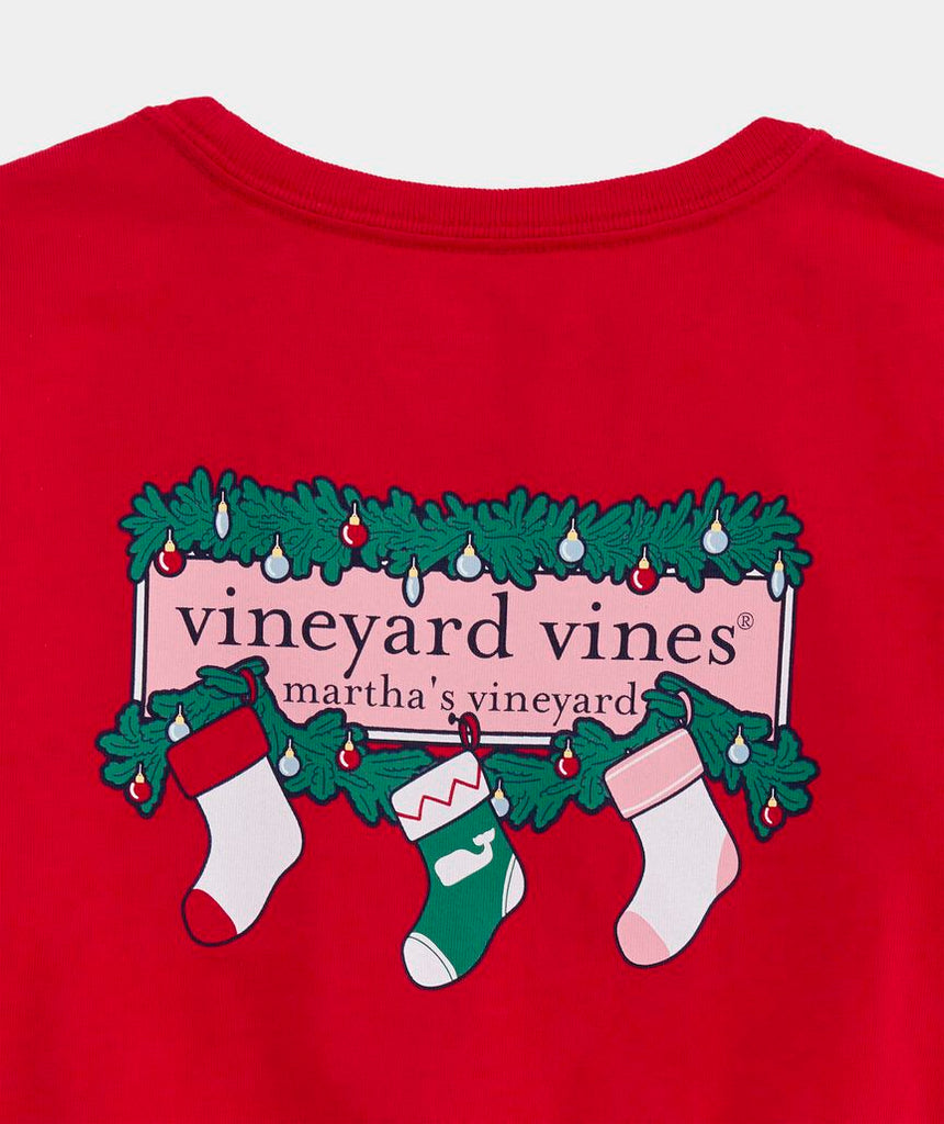 Vineyard Vines Girls' Logo Box Stockings Long-Sleeve Pocket Tee