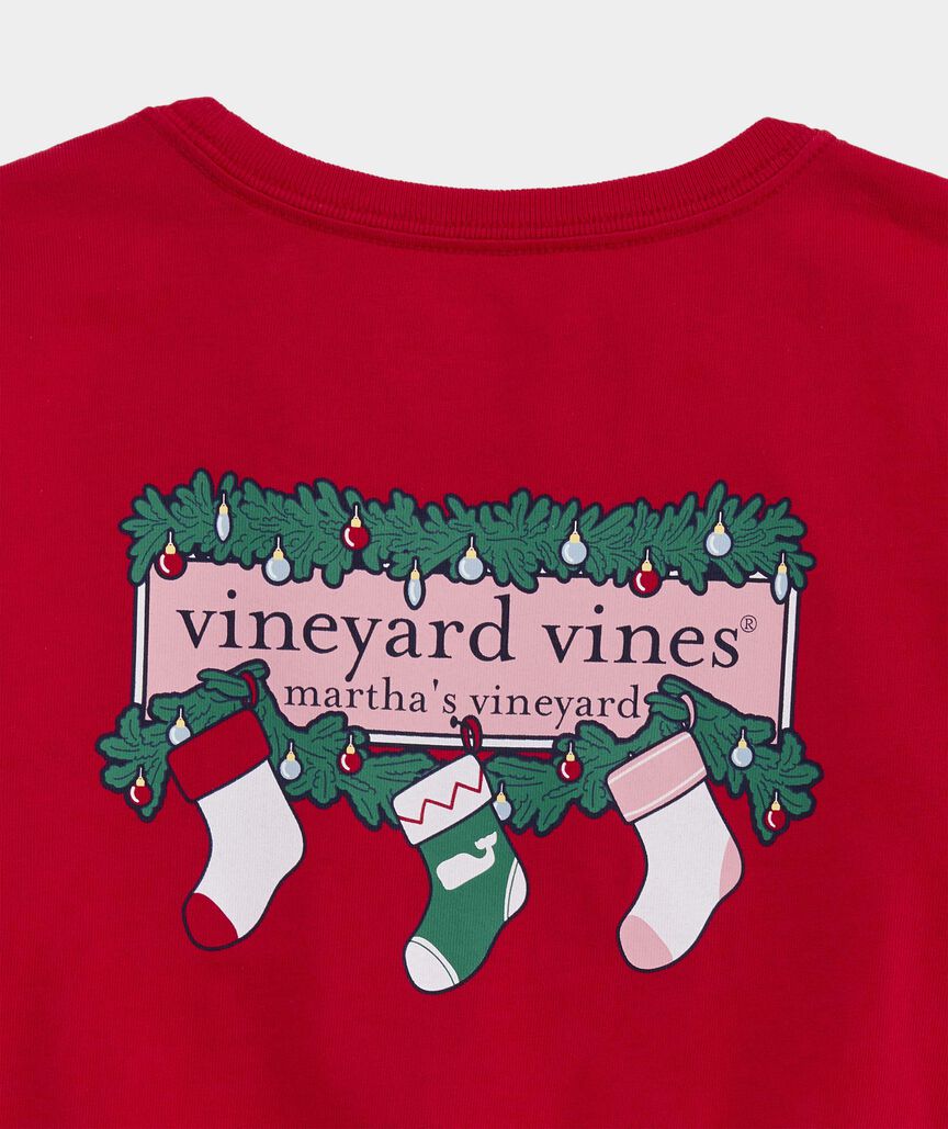 Vineyard Vines Girls' Logo Box Stockings Long-Sleeve Pocket Tee