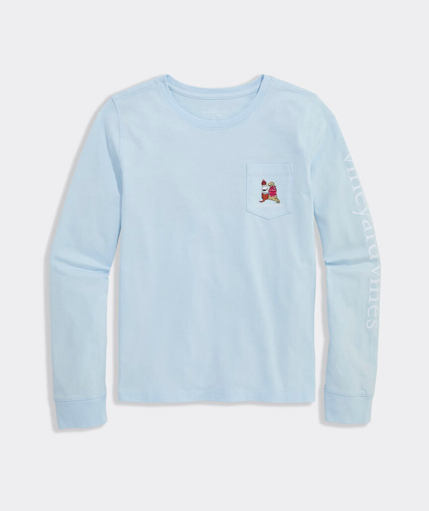 Vineyard Vines Girls' Glitter Ski Pups Long-Sleeve Pocket Tee