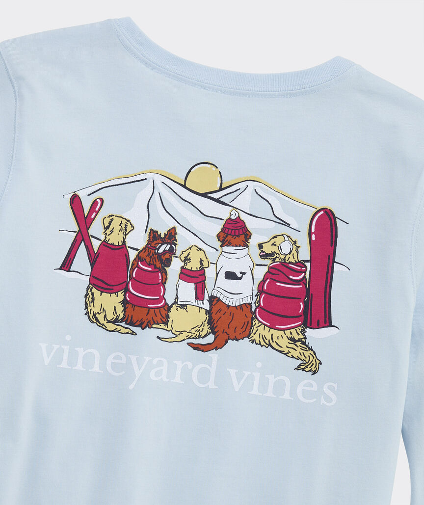 Vineyard Vines Girls' Glitter Ski Pups Long-Sleeve Pocket Tee