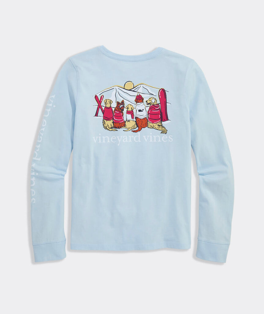 Vineyard Vines Girls' Glitter Ski Pups Long-Sleeve Pocket Tee