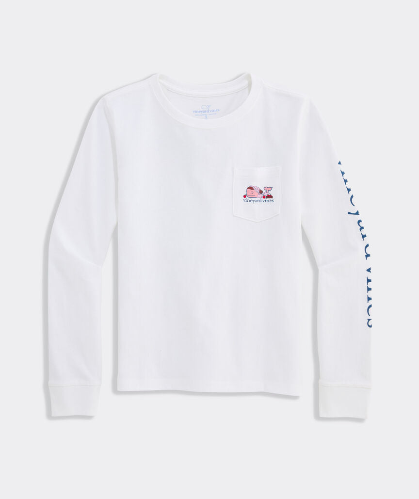 Vineyard Vines Girls' Apple Picking Whale Long-Sleeve Pocket Tee