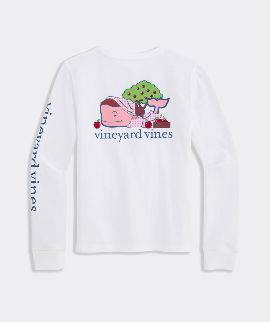 Vineyard Vines Girls' Apple Picking Whale Long-Sleeve Pocket Tee