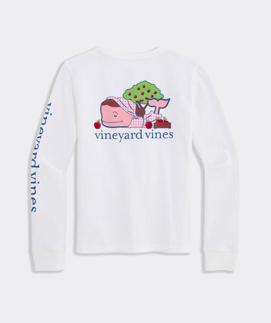 Vineyard Vines Girls' Apple Picking Whale Long-Sleeve Pocket Tee