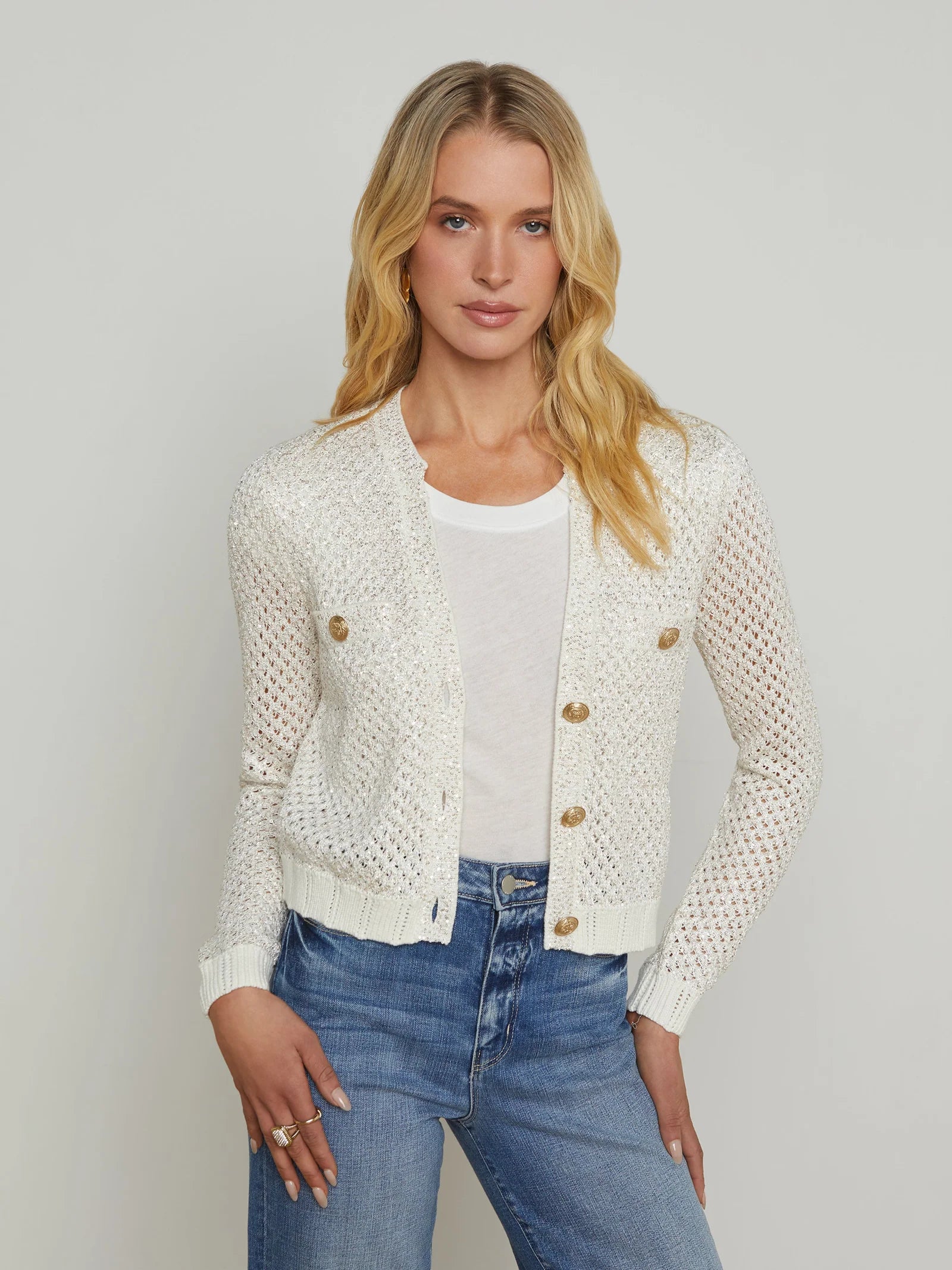 L'Agence Blanca Sequin Cardigan