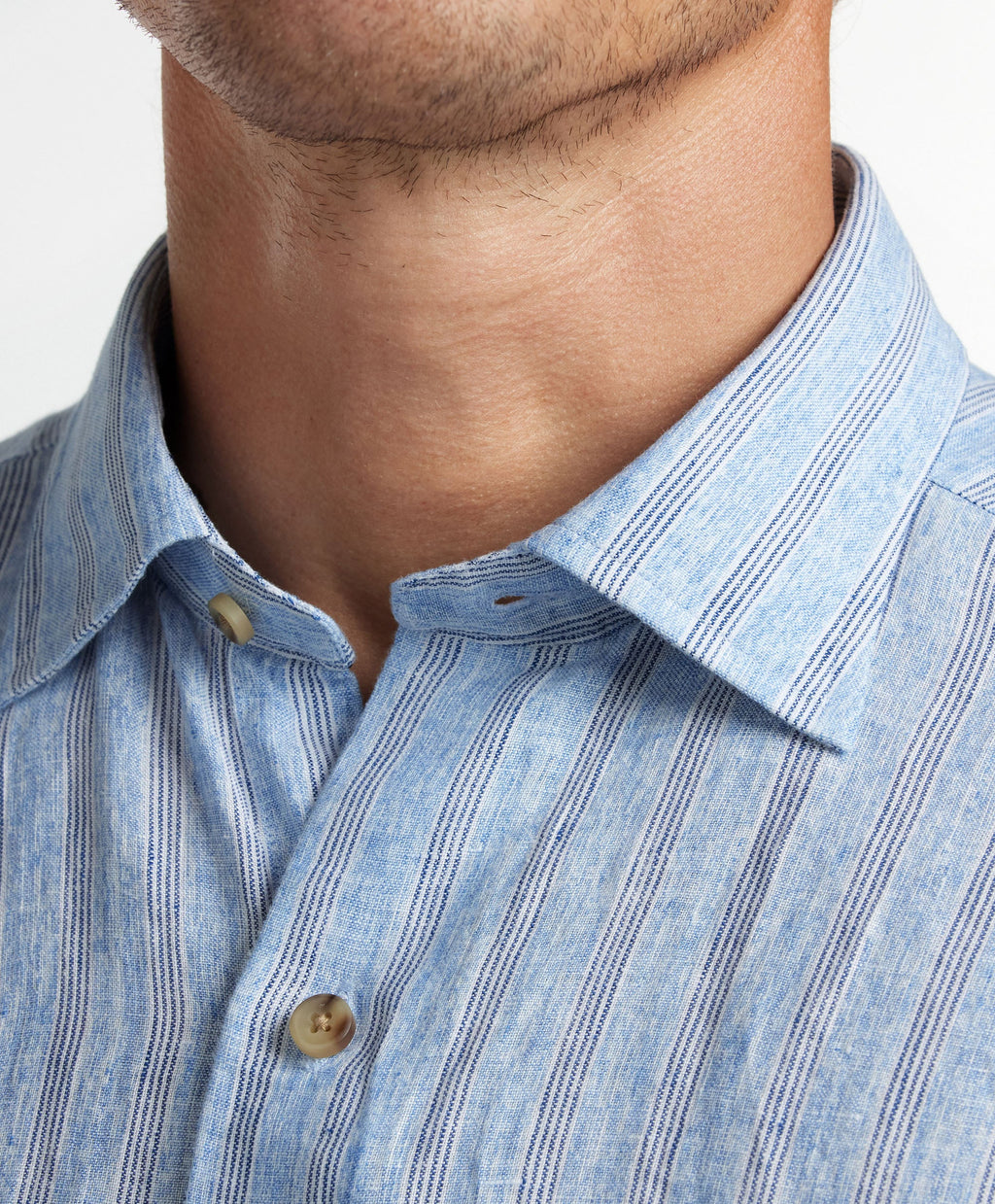David Donahue Blue Linen Stripe Short Sleeve Shirt