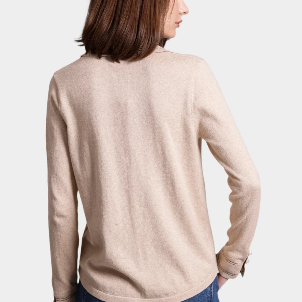 Minnie Rose Cotton Cashmere Pearl Button Shirt with Stitching