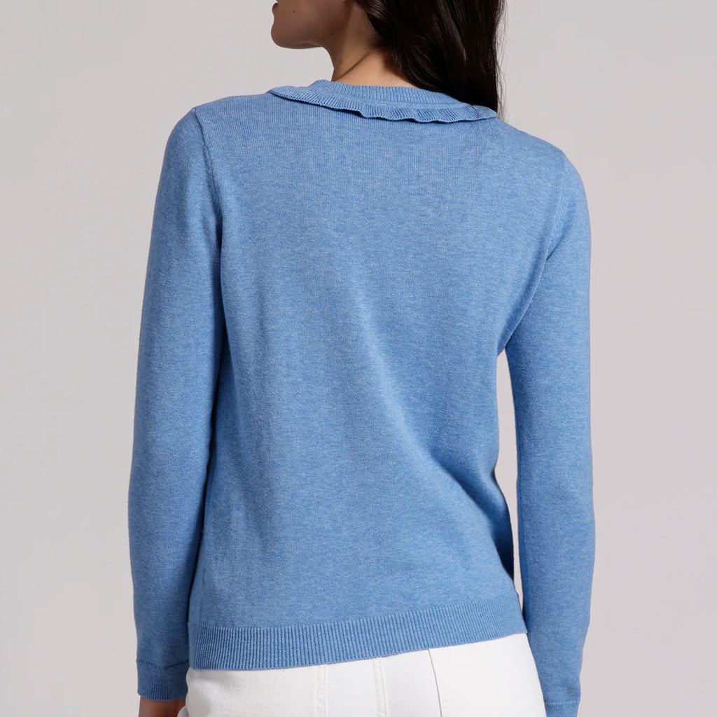 Minnie Rose Cotton Cashmere Henley with Ruffles