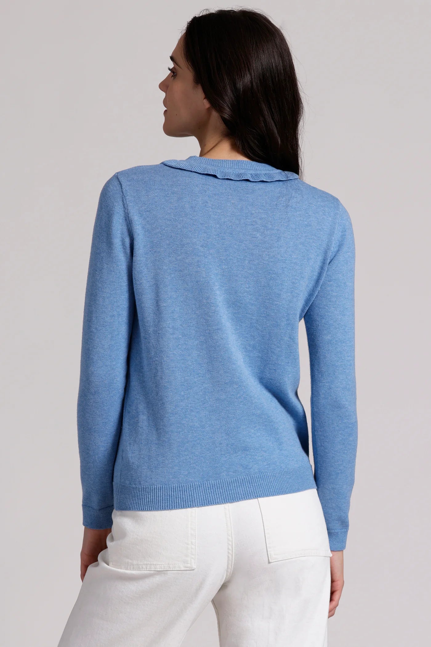 Minnie Rose Cotton Cashmere Henley with Ruffles