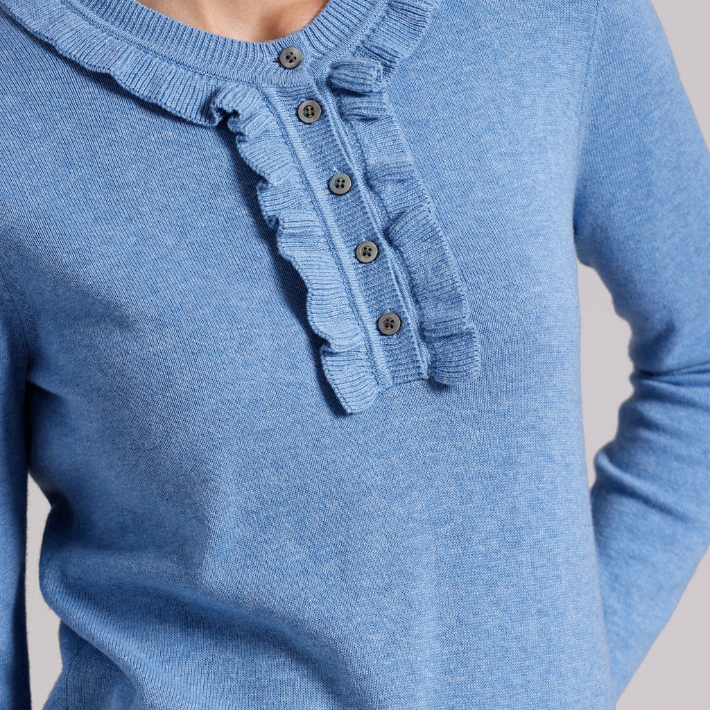 Minnie Rose Cotton Cashmere Henley with Ruffles