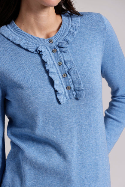 Minnie Rose Cotton Cashmere Henley with Ruffles