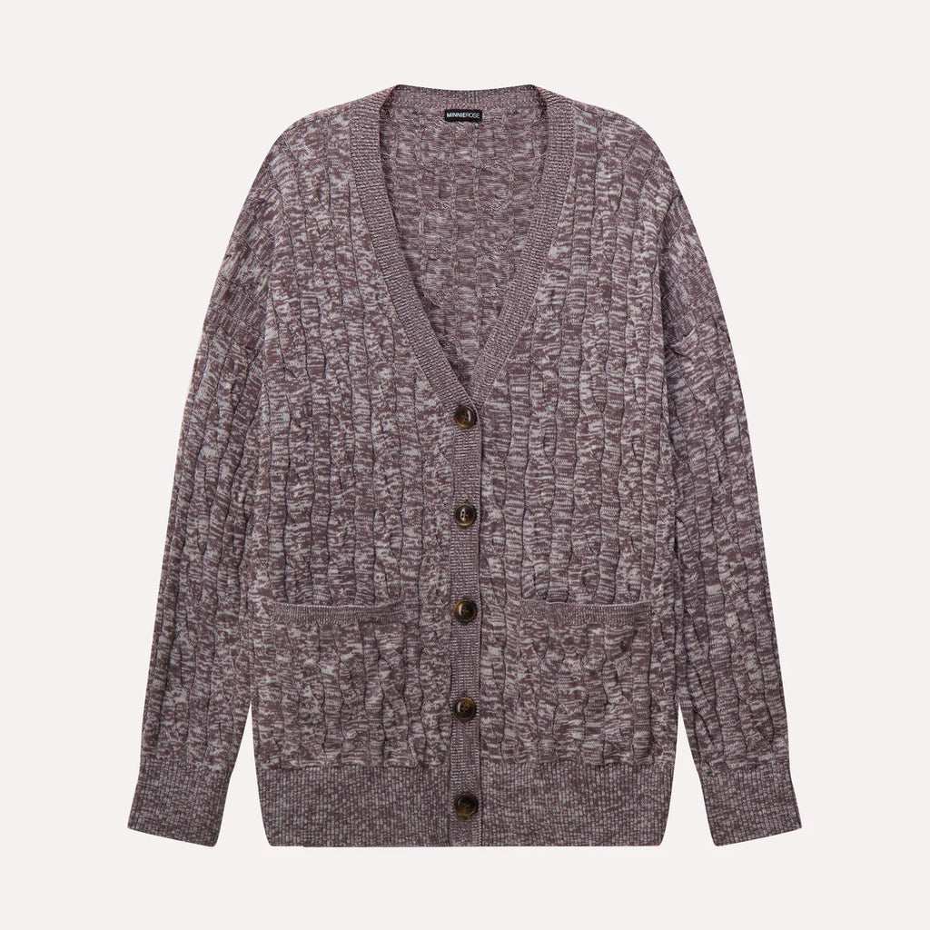 Minnie Rose Cotton Oversized Marled Cable Cardigan