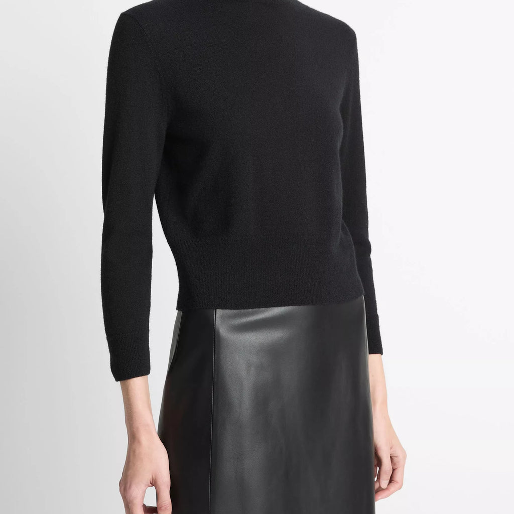 Vince Cashmere-Silk Three-Quarter-Sleeve Mock-Neck Sweater