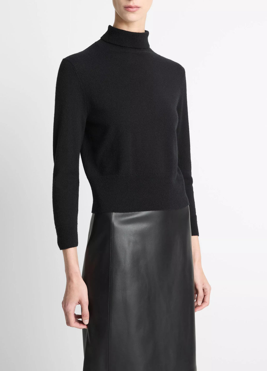 Vince Cashmere-Silk Three-Quarter-Sleeve Mock-Neck Sweater