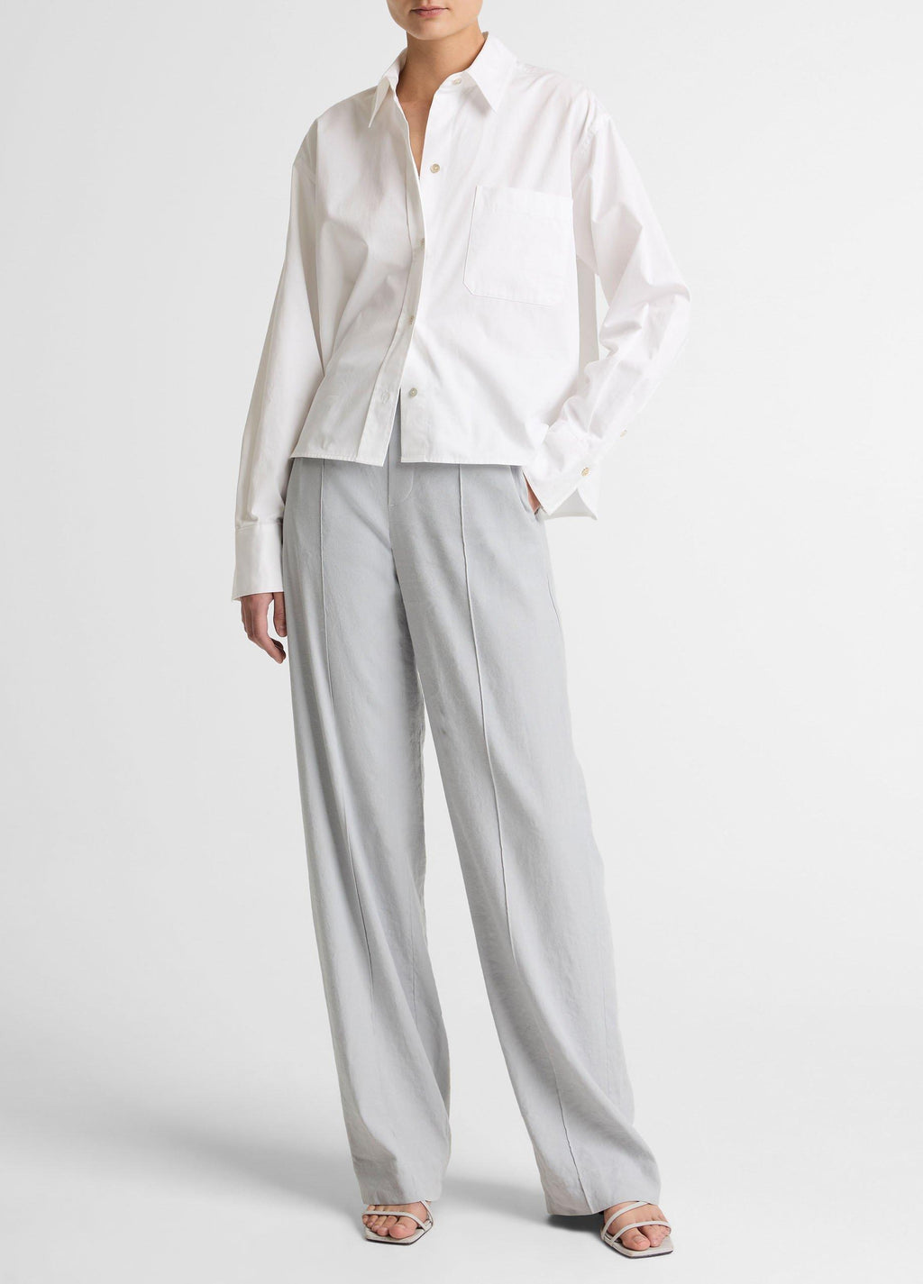 Vince Cotton Cropped Button-Front Shirt