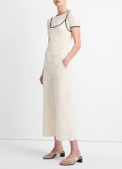 Vince Cotton Mid-Rise Utility Wide Crop Pant