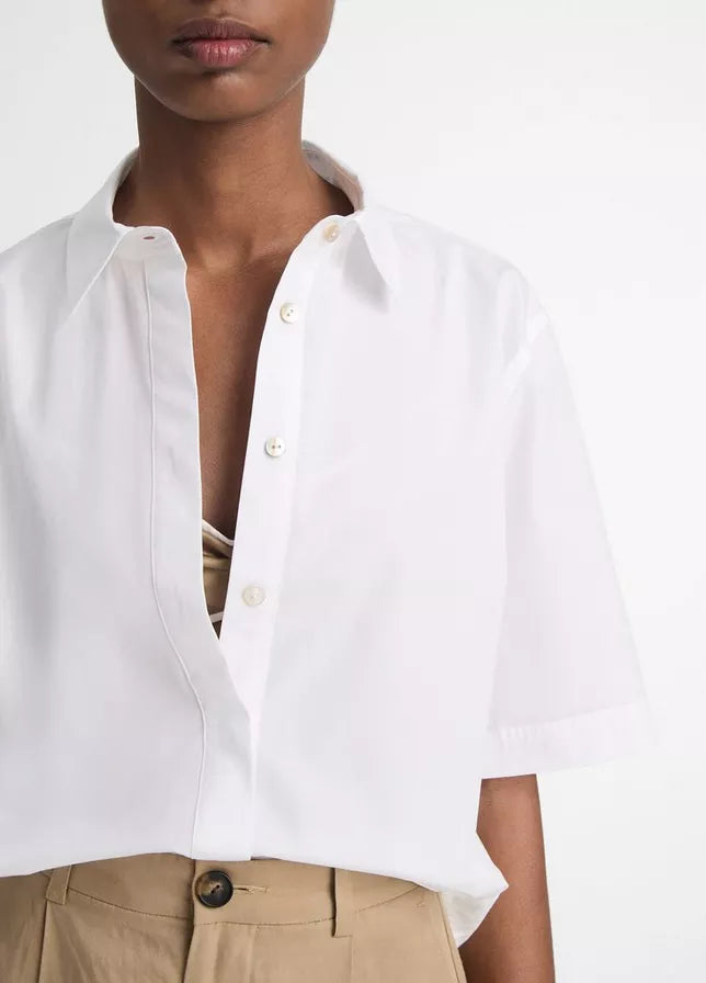 Vince Cotton Short-Sleeve Cropped Shirt