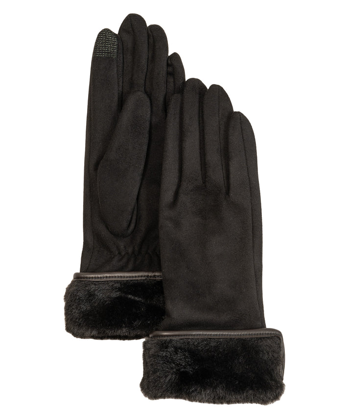 Echo Stretch Suede Fold-up Faux Fur Cuff Gloves