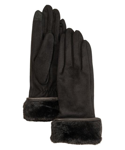 Echo Stretch Suede Fold-up Faux Fur Cuff Gloves