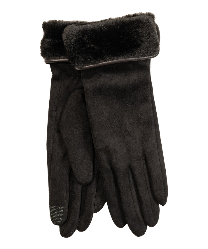 Echo Stretch Suede Fold-up Faux Fur Cuff Gloves
