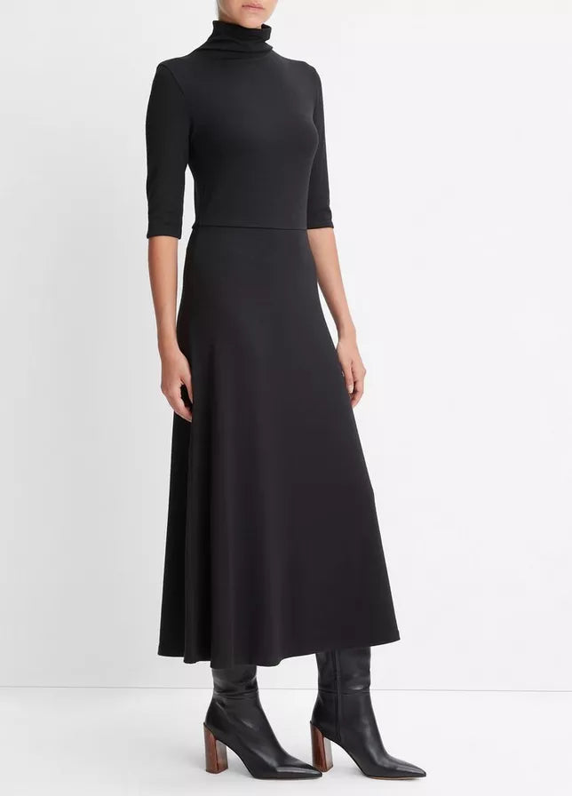 Vince Elbow-Sleeve Turtleneck Dress