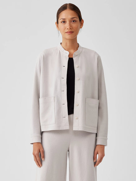 Eileen Fisher Boiled Wool Jersey Mandarin Collar Shirt Jacket