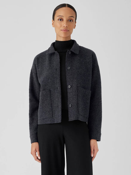 Eileen Fisher Lightweight Boiled Wool Classic Collar Jacket in Regenerative Wool