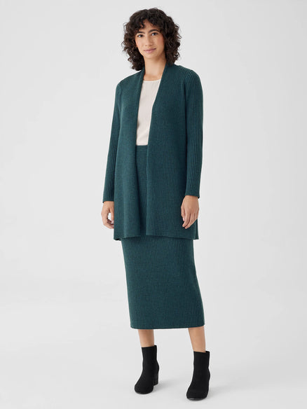 Eileen Fisher Merino High Collar Cardigan in Regenerative Wool