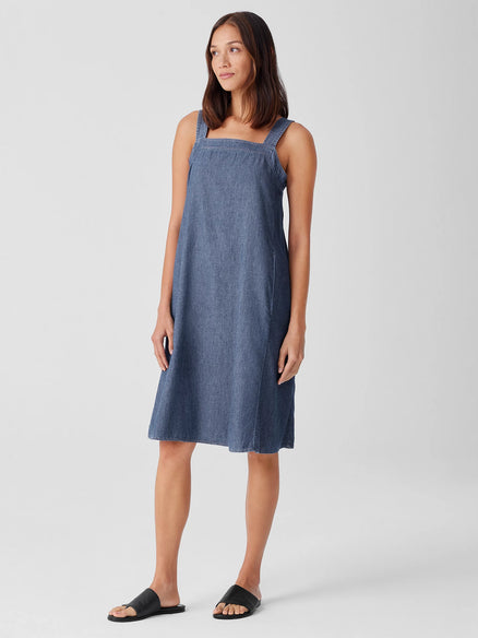 Eileen Fisher Airy Organic Cotton Twill Square Neck Dress