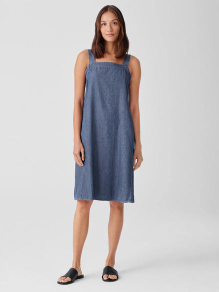 Eileen Fisher Airy Organic Cotton Twill Square Neck Dress