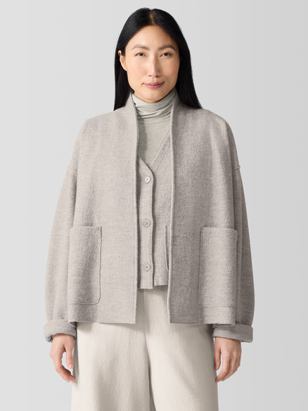 Eileen Fisher Lightweight Boiled Wool High Collar Jacket in Regenerative Wool