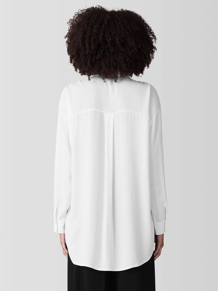 Eileen Fisher Silk Georgette Crepe Classic Collar Long Shirt