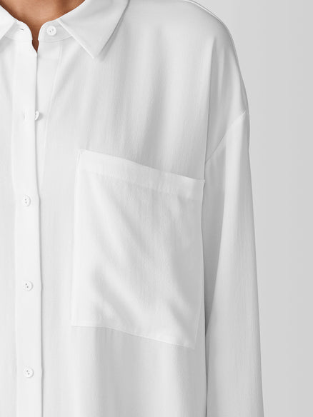 Eileen Fisher Silk Georgette Crepe Classic Collar Long Shirt