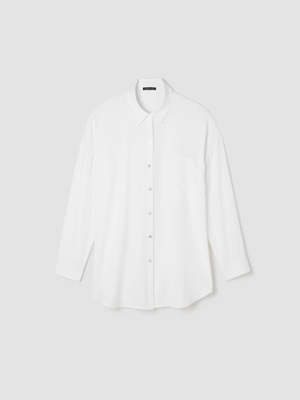 Eileen Fisher Silk Georgette Crepe Classic Collar Long Shirt