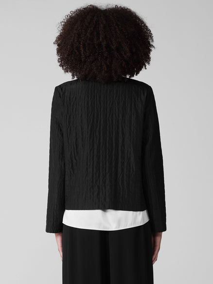 Eileen Fisher Silk Habutai Quilted Round Neck Jacket