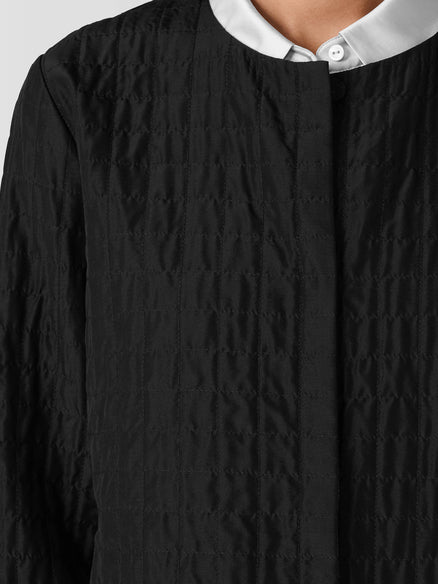 Eileen Fisher Silk Habutai Quilted Round Neck Jacket