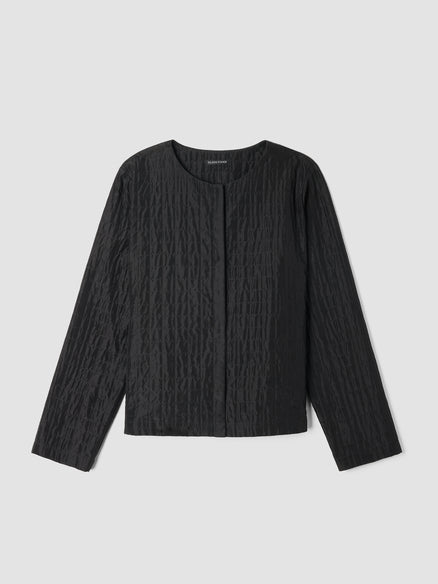 Eileen Fisher Silk Habutai Quilted Round Neck Jacket