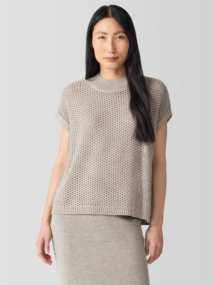 Eileen Fisher Merino Mock Neck Top in Regenerative Wool